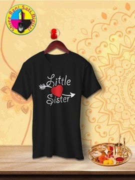 Round Neck Black Colour Cotton T-shirt For Little Sister